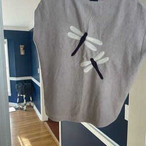 Womens soft neutral beige short sleeve Sweater with Dragonfly spring aaeda small